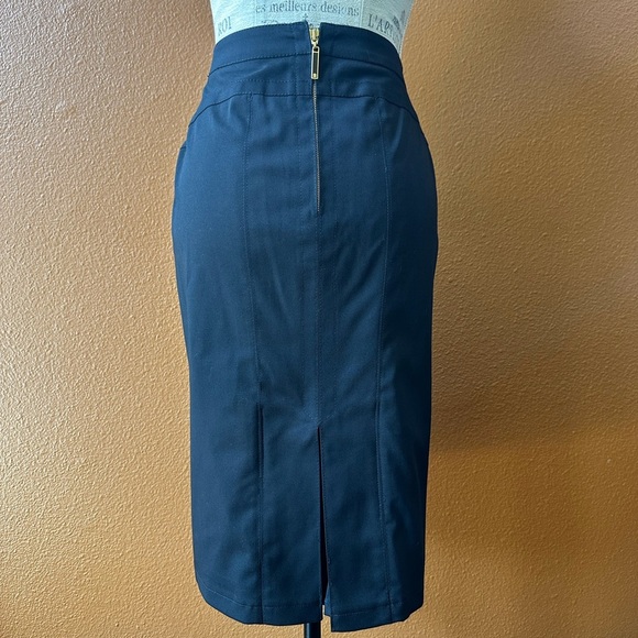 Roberto Cavalli Black Wool Straight Skirt With Gold Tone Zippers Size 46 - Picture 2 of 10